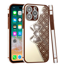 For iPhone 14 PRO Case Crystal Studs Heart and Bow Design TPU Phone Cover