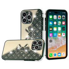 For iPhone 14 PRO Case Crystal Studs Heart and Bow Design TPU Phone Cover