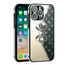 For iPhone 14 PRO Case Crystal Studs Heart and Bow Design TPU Phone Cover