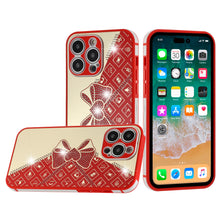 For iPhone 14 PRO Case Crystal Studs Heart and Bow Design TPU Phone Cover