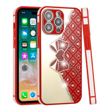 For iPhone 14 PRO Case Crystal Studs Heart and Bow Design TPU Phone Cover