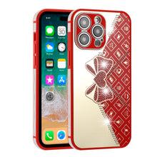 For iPhone 14 PRO Case Crystal Studs Heart and Bow Design TPU Phone Cover