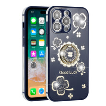 For iPhone 14 PRO Case Crystal Studdded Clover with Bling Ring Stand Phone Cover