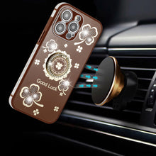 For iPhone 14 PRO Case Crystal Studdded Clover with Bling Ring Stand Phone Cover