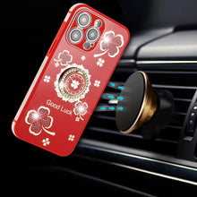 For iPhone 14 PRO Case Crystal Studdded Clover with Bling Ring Stand Phone Cover