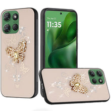 For Moto G Power 2025 Case Diamond Charms Glitter Bling Cover + Tempered Glass