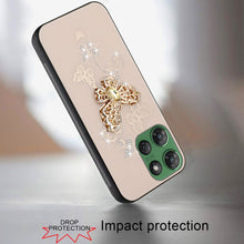 For Moto G Power 2025 Case Diamond Charms Glitter Bling Cover + Tempered Glass