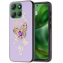 For Moto G Power 2025 Case Diamond Charms Glitter Bling Cover + Tempered Glass