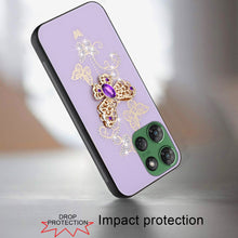 For Moto G Power 2025 Case Diamond Charms Glitter Bling Cover + Tempered Glass