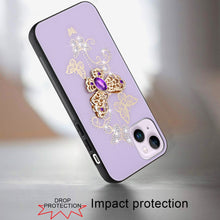 For iPhone 13/14 Case Rhinestone Bling Decor Glitter Cover + Tempered Glass