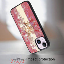 For iPhone 13/14 Case Rhinestone Bling Decor Glitter Cover + Tempered Glass