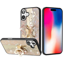 For iPhone 16 6.1inch Case Rhinestone Bling Decor Glitter Cover + Tempered Glass