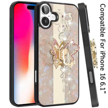 For iPhone 16 6.1inch Case Rhinestone Bling Decor Glitter Cover + Tempered Glass