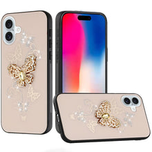 For iPhone 16 6.1inch Case Rhinestone Bling Decor Glitter Cover + Tempered Glass