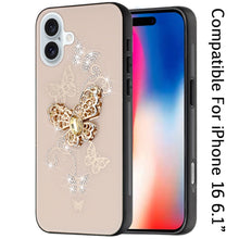 For iPhone 16 6.1inch Case Rhinestone Bling Decor Glitter Cover + Tempered Glass