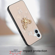 For iPhone 16 6.1inch Case Rhinestone Bling Decor Glitter Cover + Tempered Glass