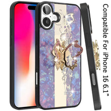 For iPhone 16 6.1inch Case Rhinestone Bling Decor Glitter Cover + Tempered Glass