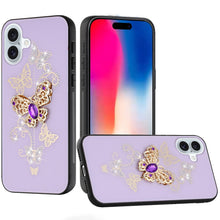 For iPhone 16 6.1inch Case Rhinestone Bling Decor Glitter Cover + Tempered Glass