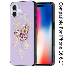 For iPhone 16 6.1inch Case Rhinestone Bling Decor Glitter Cover + Tempered Glass