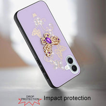 For iPhone 16 6.1inch Case Rhinestone Bling Decor Glitter Cover + Tempered Glass