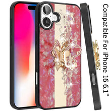 For iPhone 16 6.1inch Case Rhinestone Bling Decor Glitter Cover + Tempered Glass