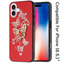 For iPhone 16 6.1inch Case Rhinestone Bling Decor Glitter Cover + Tempered Glass