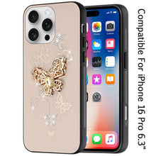 For iPhone 16 Pro 6.3in Case Rhinestone Bling Glitter Cover + Tempered Glass