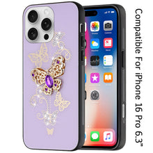 For iPhone 16 Pro 6.3in Case Rhinestone Bling Glitter Cover + Tempered Glass
