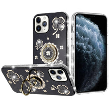 For iPhone 11 Pro Max Case Crystal Studded Ring Stand Bling + Tempered Glass
