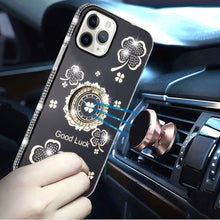 For iPhone 11 Pro Max Case Crystal Studded Ring Stand Bling + Tempered Glass