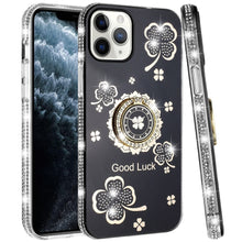 For iPhone 11 Pro Max Case Crystal Studded Ring Stand Bling + Tempered Glass