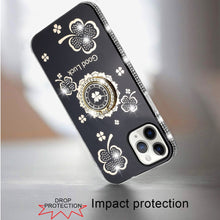 For iPhone 11 Pro Max Case Crystal Studded Ring Stand Bling + Tempered Glass