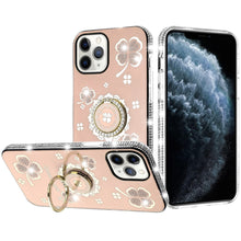 For iPhone 11 Pro Max Case Crystal Studded Ring Stand Bling + Tempered Glass