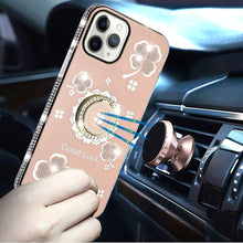 For iPhone 11 Pro Max Case Crystal Studded Ring Stand Bling + Tempered Glass