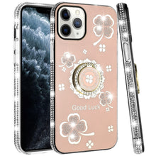 For iPhone 11 Pro Max Case Crystal Studded Ring Stand Bling + Tempered Glass
