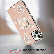 For iPhone 11 Pro Max Case Crystal Studded Ring Stand Bling + Tempered Glass