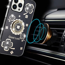 For iPhone 12/12 Pro Case Crystal Studded Ring Stand Bling + Tempered Glass