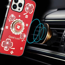 For iPhone 13/14 Case Crystal Studded Ringstand Bling Cover + Tempered Glass