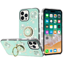 For iPhone 11 6.1 in. Case Crystal Studded Ring Stand Bling + Tempered Glass