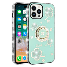 For iPhone 15 PRO Case Crystal Studded Ringstand Bling Cover + 2 Tempered Glass