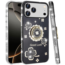 For iPhone 17 Pro Max Case Crystal Studded Ring Stand Bling + Tempered Glass