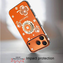 For iPhone 17 Pro Max Case Crystal Studded Ring Stand Bling + Tempered Glass