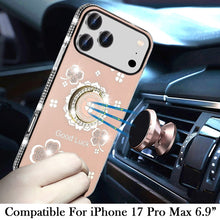 For iPhone 17 Pro Max Case Crystal Studded Ring Stand Bling + Tempered Glass