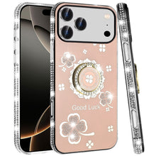 For iPhone 17 Pro Max Case Crystal Studded Ring Stand Bling + Tempered Glass