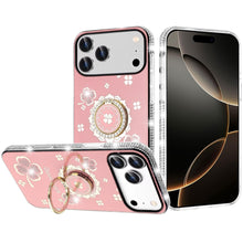 For iPhone 17 Pro Max Case Crystal Studded Ring Stand Bling + Tempered Glass