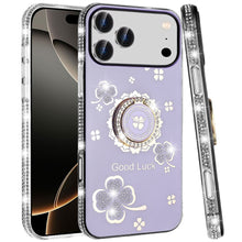 For iPhone 17 Pro Max Case Crystal Studded Ring Stand Bling + Tempered Glass