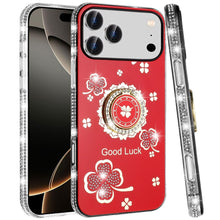 For iPhone 17 Pro Max Case Crystal Studded Ring Stand Bling + Tempered Glass