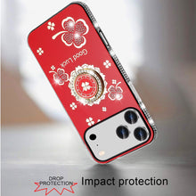 For iPhone 17 Pro Max Case Crystal Studded Ring Stand Bling + Tempered Glass