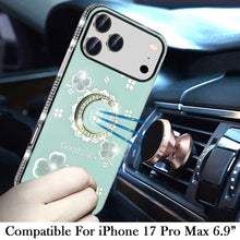 For iPhone 17 Pro Max Case Crystal Studded Ring Stand Bling + Tempered Glass