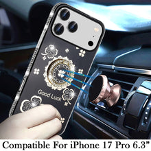For iPhone 17 PRO Case Crystal Studded Ring Stand Bling Cover + Tempered Glass